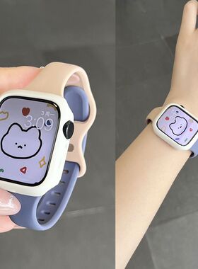 适用AppleWatchSE10Ultra苹果S98765432小蛮腰硅胶运动拼色手表带