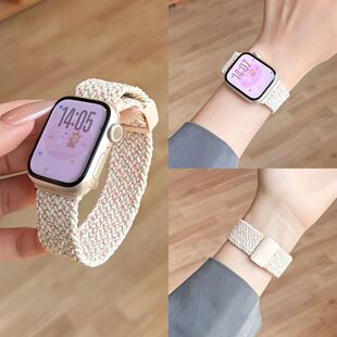 适用苹果AppleWatchSE3/S110Ultra9手表带编织透气运动磁吸扣男女