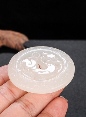 玉石匠和田白玉龙吊坠仿古龙牌挂件可做车挂男女款玉石项链玉坠