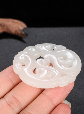 玉石匠仿古凤凰镂空挂件玉壁 招财双凤吊坠戏珠双凤祝寿玉坠玉佩