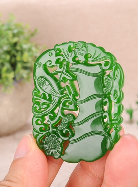 新疆和田碧玉镂空雕节节高升玉坠福在眼前吊坠男女时尚挂件毛衣链