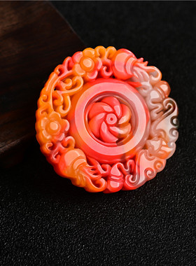 新疆和田彩玉时来运转吊坠男女款金丝彩玉花开富贵挂件吊坠玉牌子