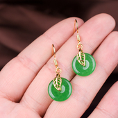 祖母绿色耳饰品 少女款 玉石匠翡翠玉石平安扣耳环 碧玉转运耳坠