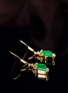 玉石匠缅甸翡翠网红耳环 时尚少女款碧玉耳坠帝王绿色耳钉耳饰品