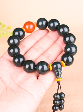 新疆和田玉老料青玉手串霸气男款老玉玛瑙手链时尚男女款手饰品