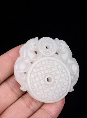 玉石匠新疆和田玉双龙头必定有钱挂件白玉双兽貔貅平安扣吊坠玉佩