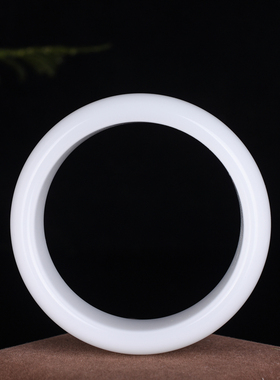 新疆和田白玉宽条玉镯子 女款羊脂白玉富贵镯子 昆仑白玉A货手镯