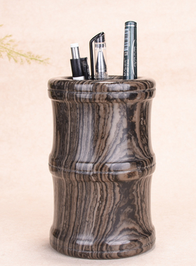 玉石匠泰山玉蛇纹玉办公桌笔筒桌面摆件树化玉笔筒茶道花道插花筒