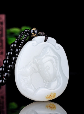 玉石匠新疆和田玉观音挂件 籽料羊脂白玉牌子吊坠男款观音玉项坠