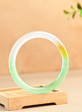 玉石匠翡翠色细圆条玉手镯 网红时尚女款三色飘花巴山翡翠手镯子