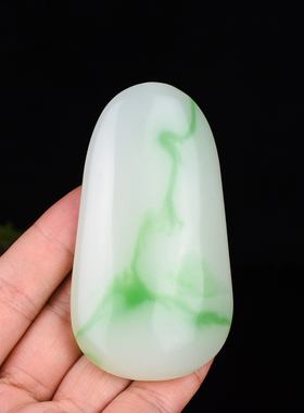 天然新疆和田玉彩玉手把件男女款青白原石手玩件绿白玉石挂件腰件