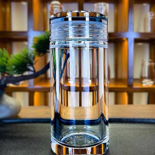 东海原矿水晶杯密封车载带盖高端茶水杯耐高温水晶玻璃杯400ml
