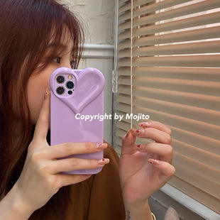 MOJITO|香芋紫爱心镜头手机壳适用苹果15/14pro硅胶XR软壳13全包/12/11保护套