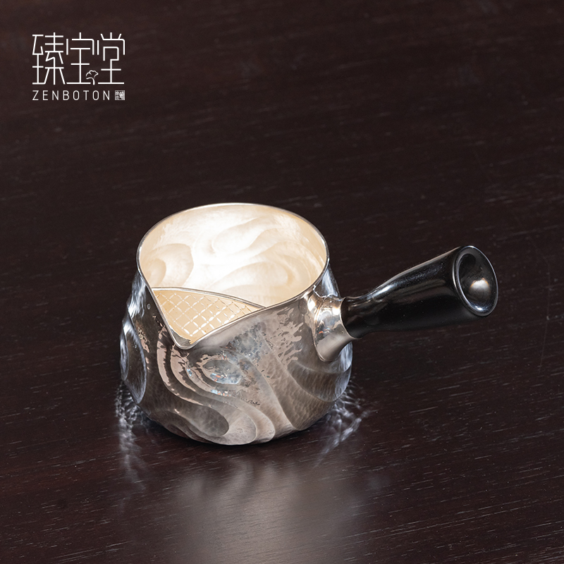 臻宝堂999纯银手工煮茶侧把壶