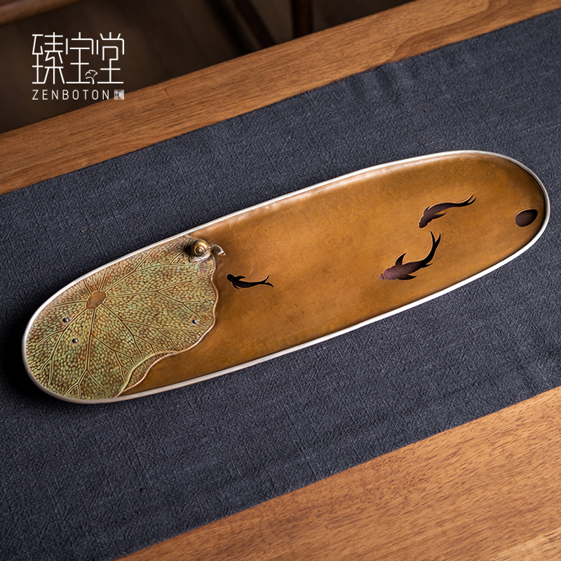 臻宝堂纯手工铜干泡茶盘中式承壶