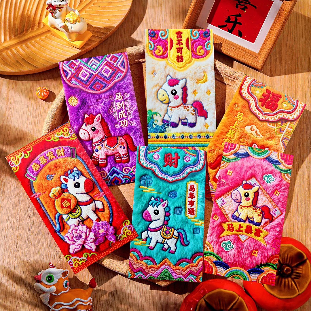 红包 2026马年红包 新款创意5D立体卡通刺绣红包春节过年压岁红包