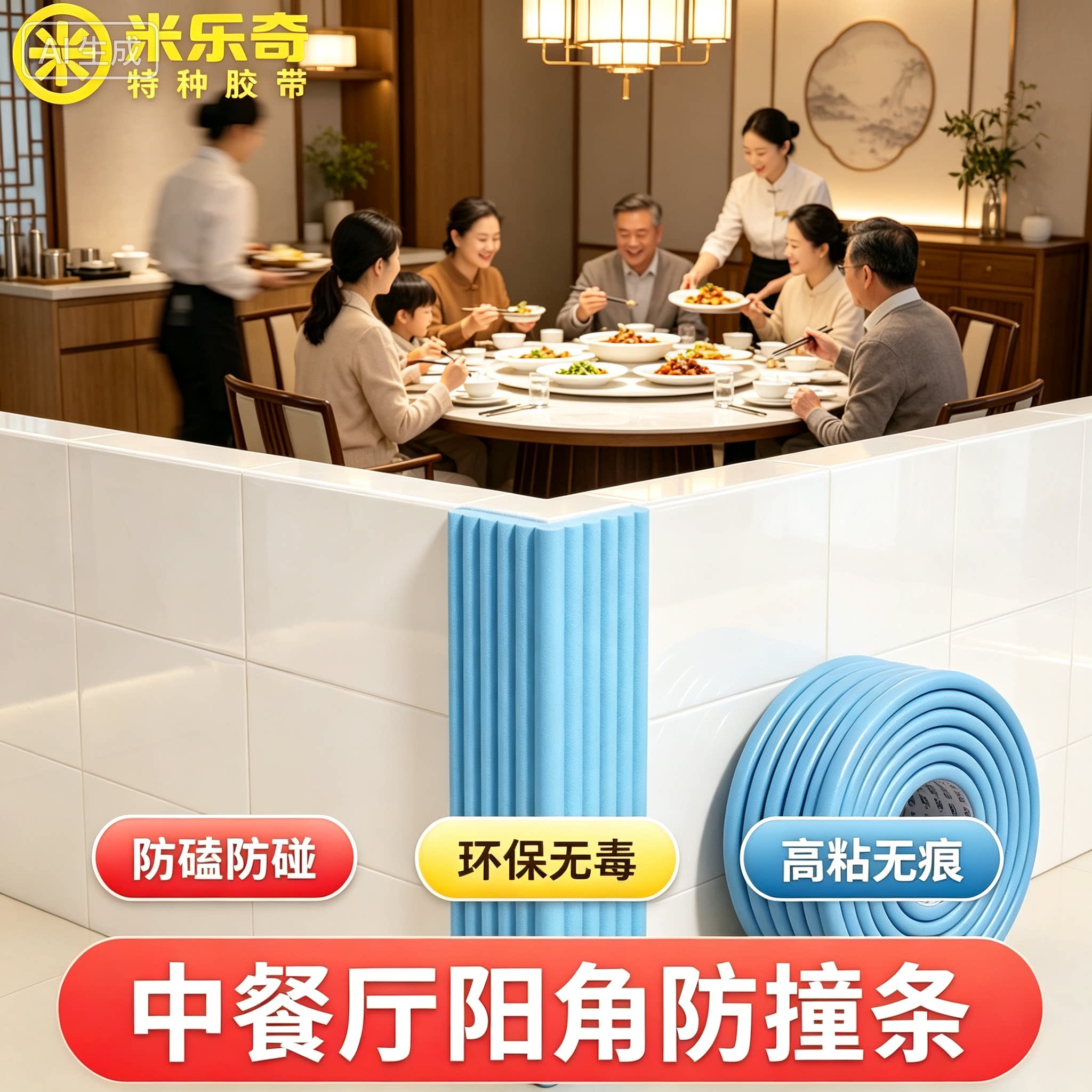 中餐厅阳角隔断保护套件防撞条墙角包边防撞泡沫海绵无胶痕防撞条