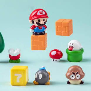 可爱卡通超级玛丽马里欧萌粒 diy装饰品工位治愈系解压桌面小摆件