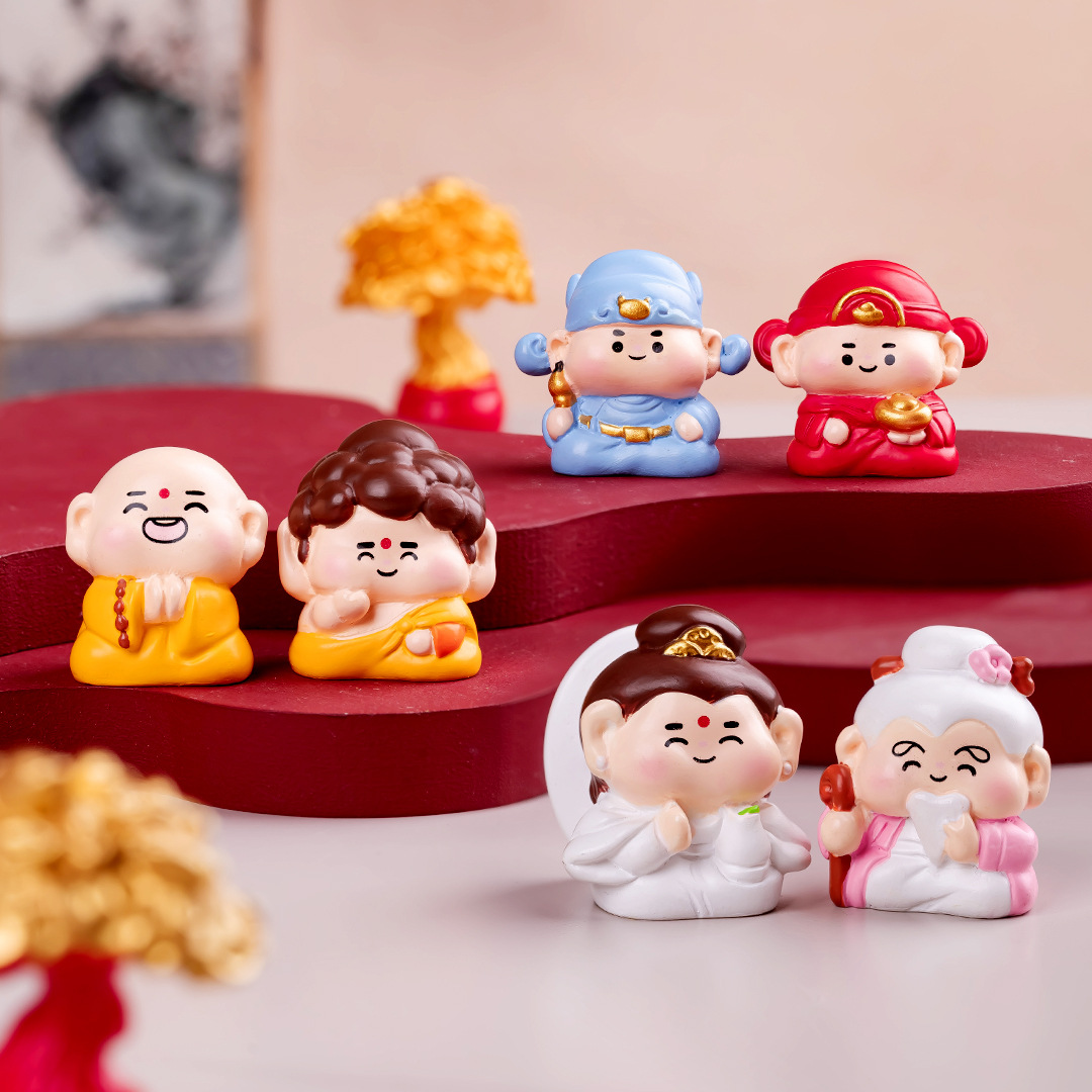 招财保平安观音佛祖文曲星财神仙小摆件 工位桌面电脑电视装饰品