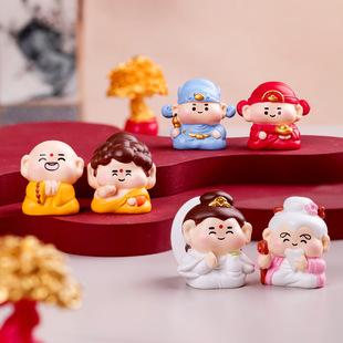 招财保平安观音佛祖文曲星财神仙小摆件 工位桌面电脑电视装饰品