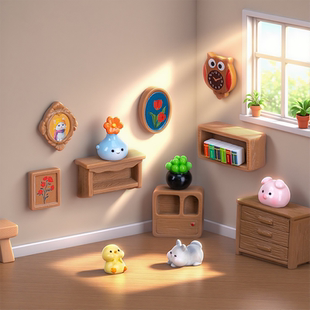 微缩挂壁书架挂画多肉盆栽 娃娃屋桌面角落场景治愈系装饰小摆件