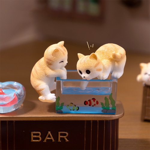 捞鱼爬缸小花猫咪公仔 娃娃屋鱼缸水族diy装饰品配件迷你小摆件