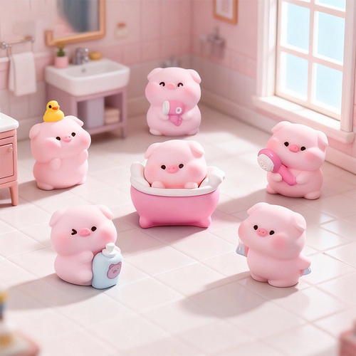 新款可爱沐浴小猪萌粒公仔 树脂工艺品diy工们桌面车载解压小摆件