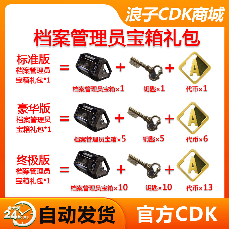 PUBG绝地求生档案管理员宝箱钥匙代币皮肤CDK兑换码礼包套装G币包
