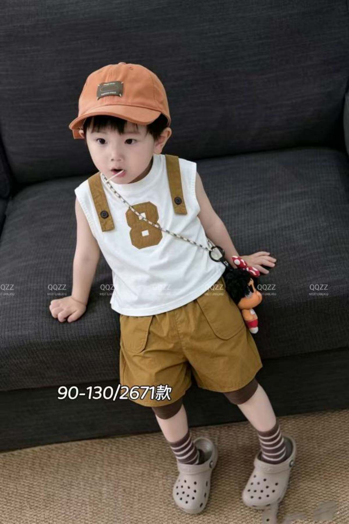 2026夏季新款男童韩版洋气背心上衣短裤套装