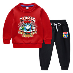 托马斯火车衣服男童秋冬季套装2026新款冬装儿童加绒卫衣两件套潮