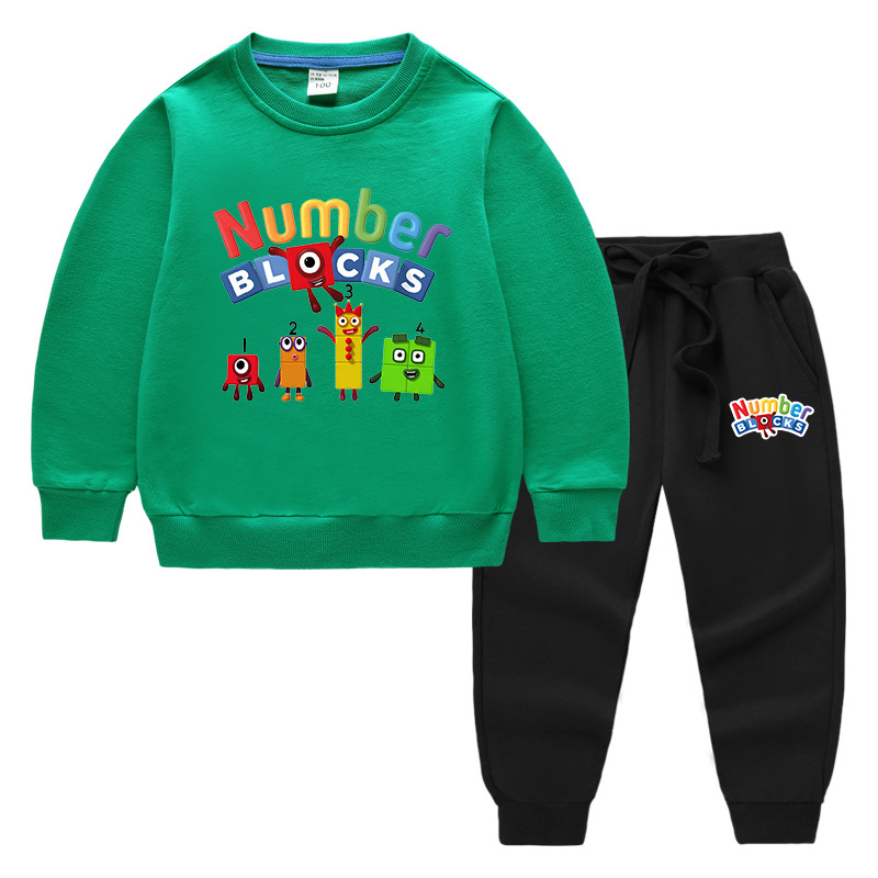数字积木图案衣服男女童卡通长袖卫衣套装儿童春装加薄款纯棉上衣