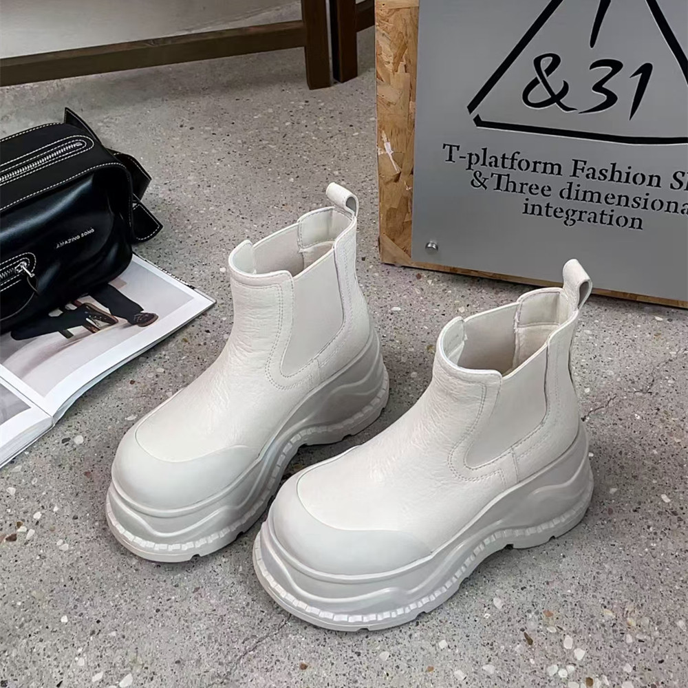T31女鞋2026秋季新款切尔西靴厚底8cm显高烟管靴真皮短筒靴巨轻便图片