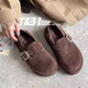 2026春季 新款 厚底勃肯鞋 T31女鞋 一体色反绒皮乐福鞋 可踩跟两穿