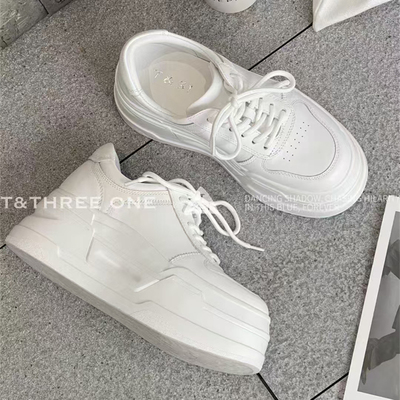 T31女鞋2026春季新款8cm厚底小白鞋松糕底秀气真皮休闲鞋增高超轻