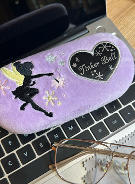 出口日本紫色tinker bell小仙子眼镜盒超柔面料方便携带防压可爱