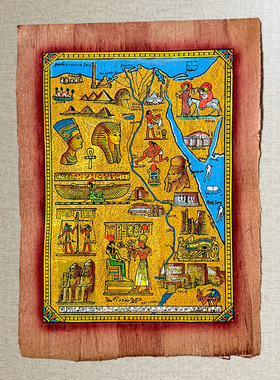 埃及手绘地图金字塔树皮画莎草纸画草纸画沙草纸埃及博物馆文创