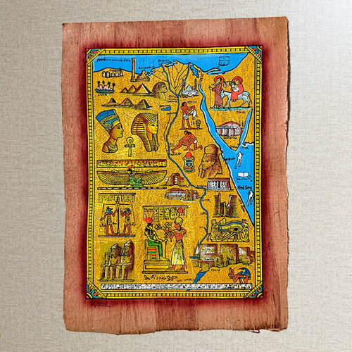 埃及手绘地图金字塔树皮画莎草纸画草纸画沙草纸埃及博物馆文创