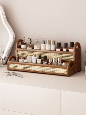 桌面化妆品置物架家用台面小型多层收纳盒护肤品高级覆古展示架子