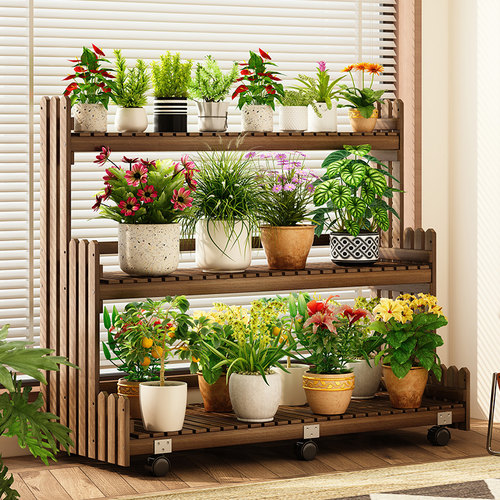 花架置物架阳台花架子客厅落地式实木阶梯式多层植物多肉花盆托架