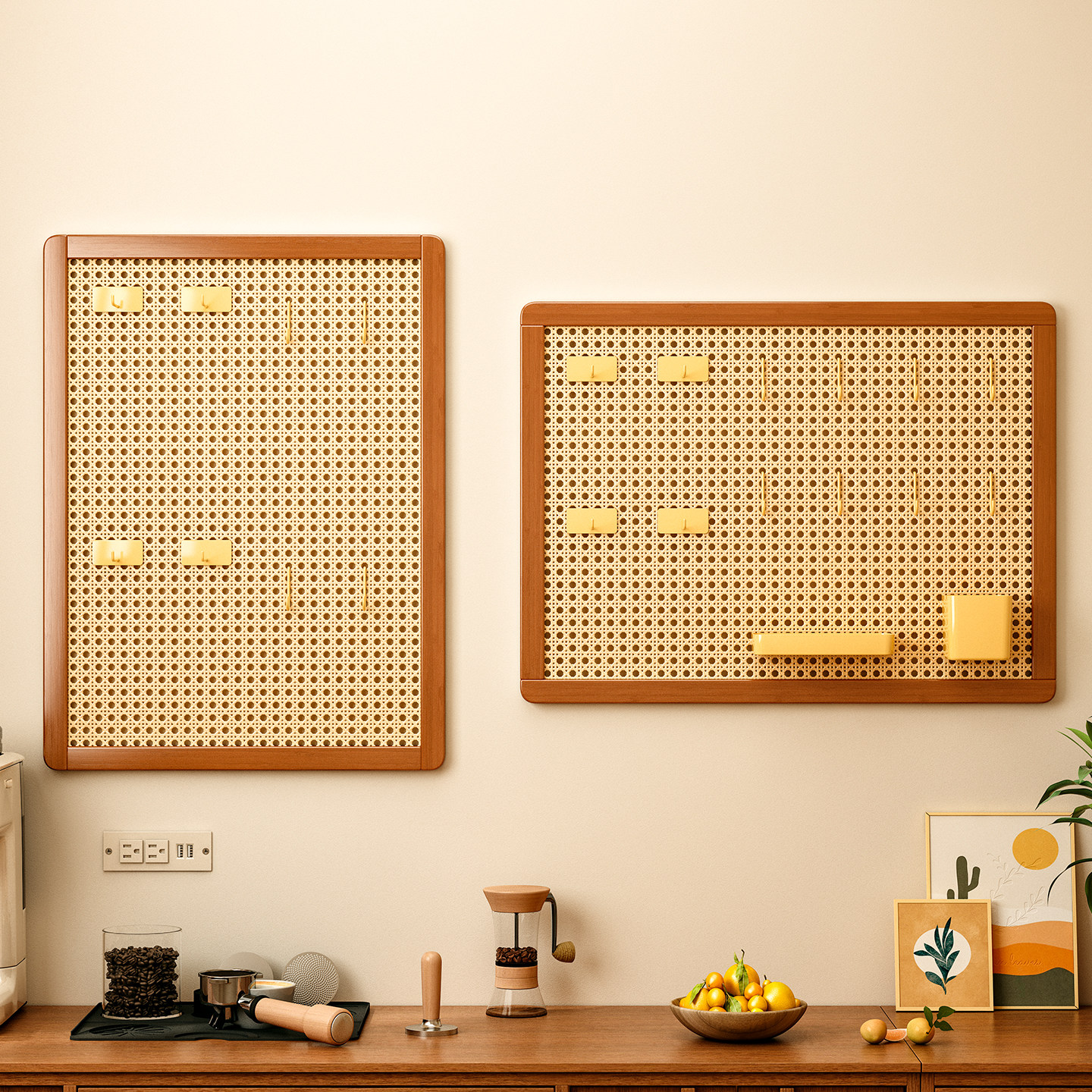 塑藤洞洞板入户玄关墙上壁挂木质洞洞板免安装展示架置物架收纳