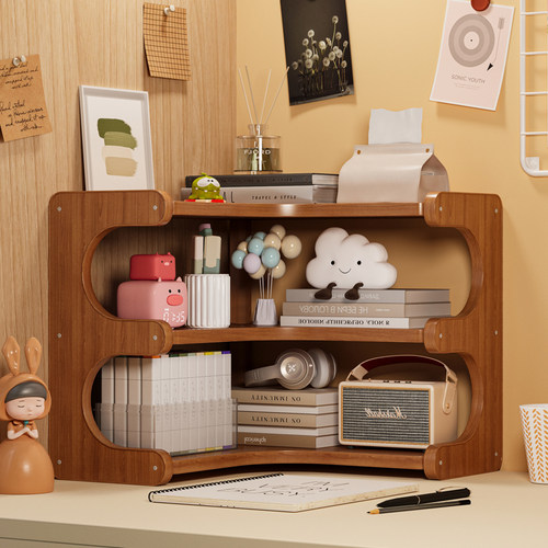 桌面转角置物架学生宿舍文具化妆品书桌工位改造三角多层收纳书架