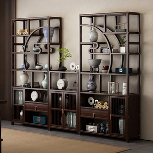 博古架新中式茶柜置物架茶具茶架子茶杯茶叶展示柜隔断客厅摆放架