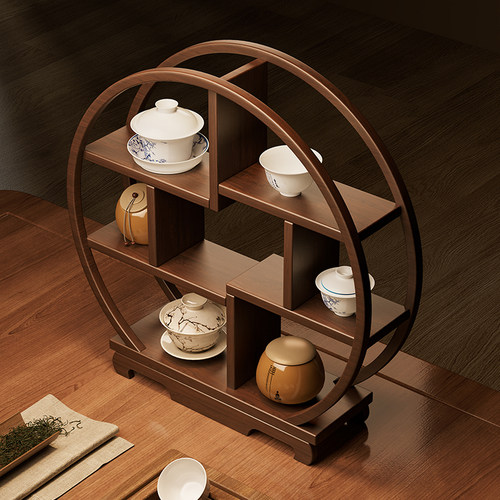 实木台式博古架茶桌茶叶茶具置物架子茶室小型桌面收纳多层展示柜