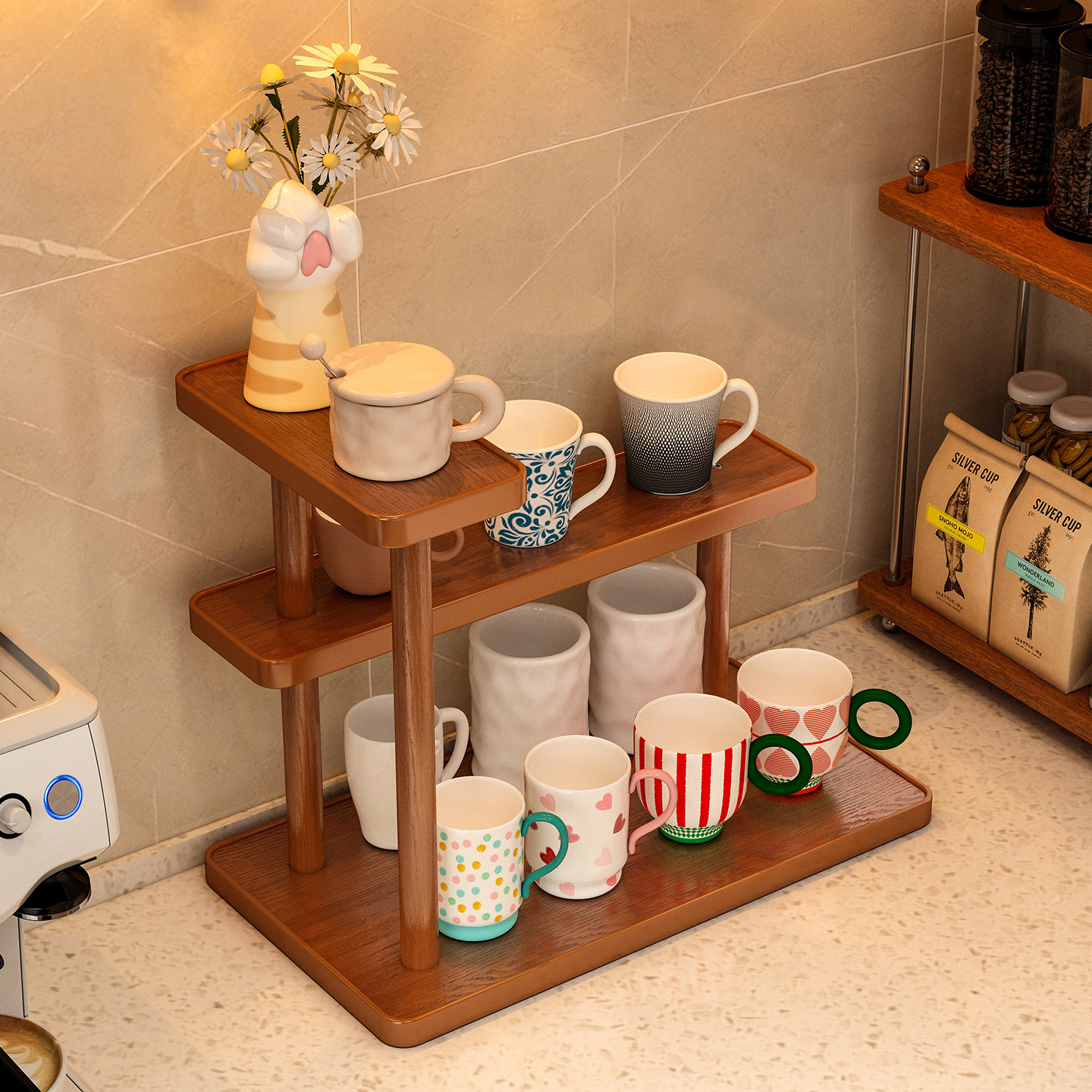 桌面放杯子收纳置物架餐桌台面上咖啡杯水杯架子办公室小型整理架