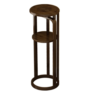 新中式实木花盆架子花台阳台圆形花架置物架客厅落地式花台架收纳