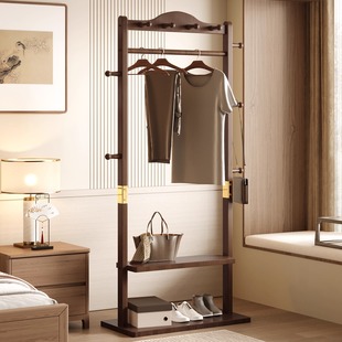 实木挂衣架卧室落地衣帽架客厅家用室内立式挂衣服收纳架子置物架