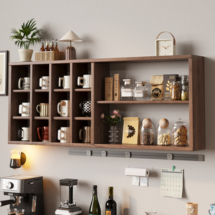 墙上置物架实木家用杯子收纳博古架壁挂格子架吊柜手办挂墙展示架