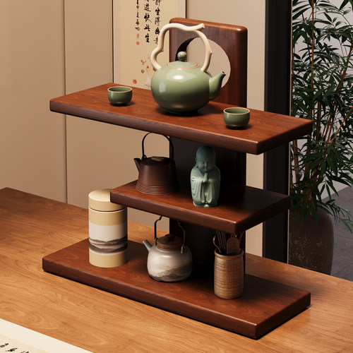 新中式实木博古架茶具茶桌摆件茶室展示小型杯架桌面架子收纳茶叶