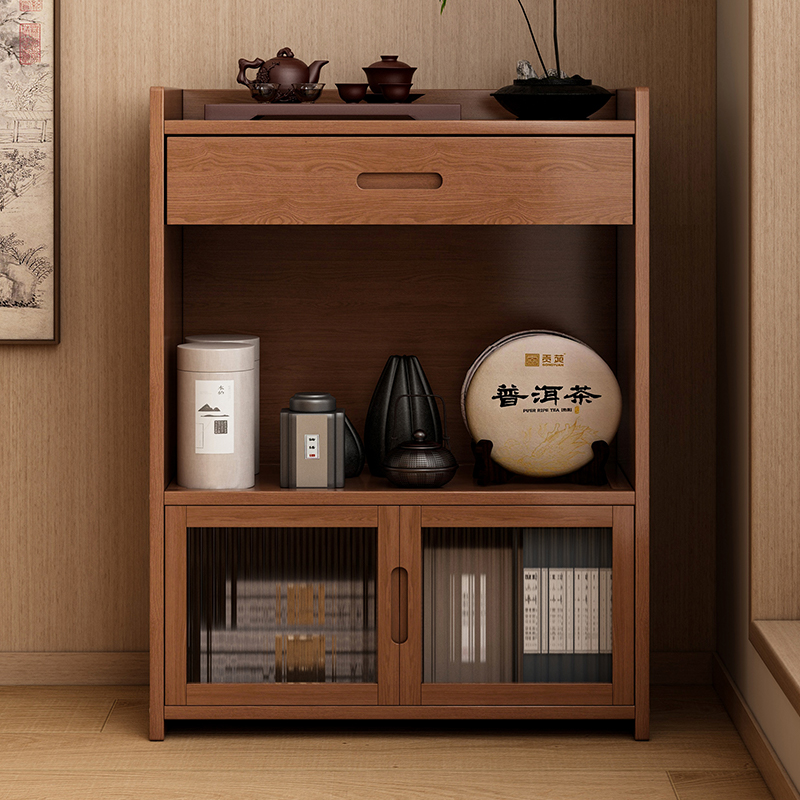 茶叶收纳柜茶具茶桌旁防尘博古架非实木茶壶茶杯置物架多层收纳柜