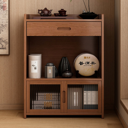 茶叶收纳柜茶具茶桌旁防尘博古架非实木茶壶茶杯置物架多层收纳柜